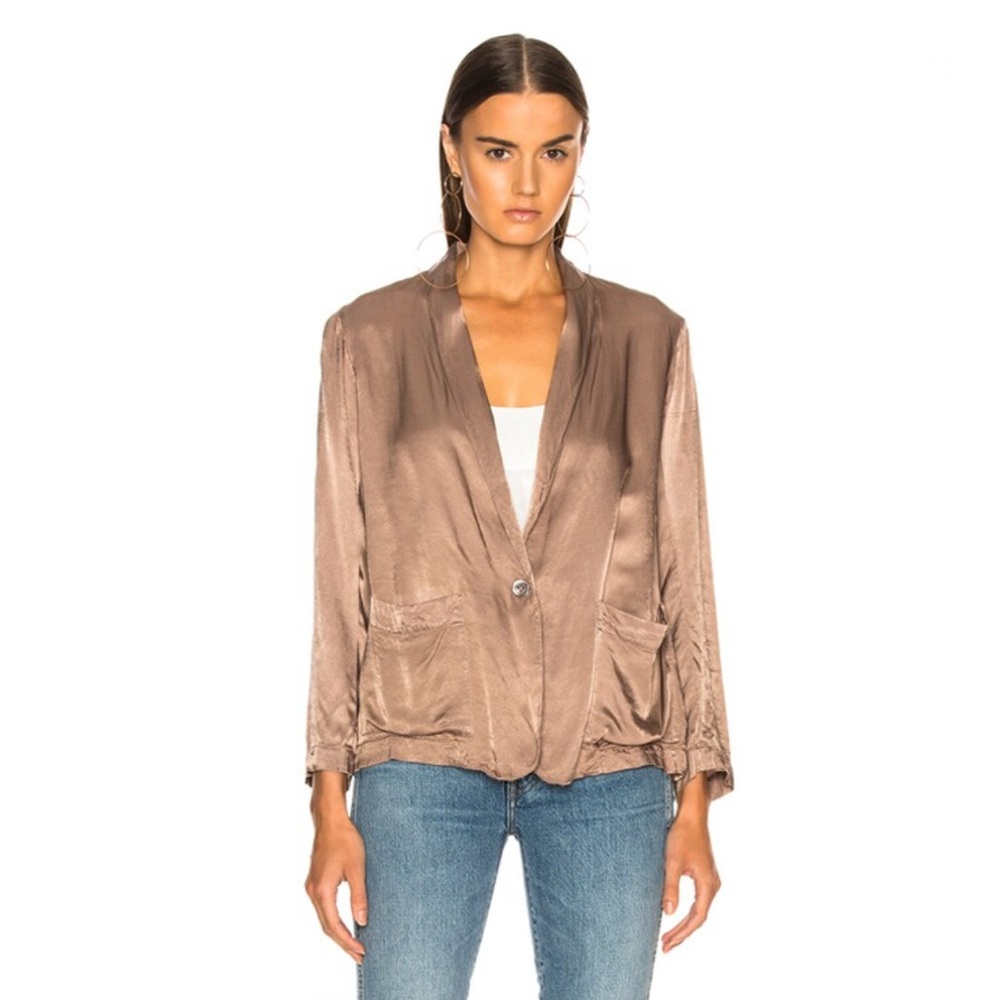 RAQUEL ALLEGRA Pebble Satin Shrunken Blazer Women’s Sz L bronze tape